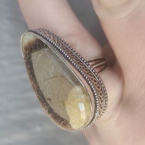 New Septarian (Dragon Stone) 925 Silver Statement Ring.
